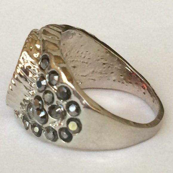 Vintage Silver Art Deco Boho Ruby Cocktail Ring Size 7 8 Plated Red Stone - Picture 9 of 10